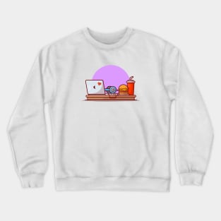 Laptop, Pizza And Headphones Cartoon Vector Icon Illustration Crewneck Sweatshirt